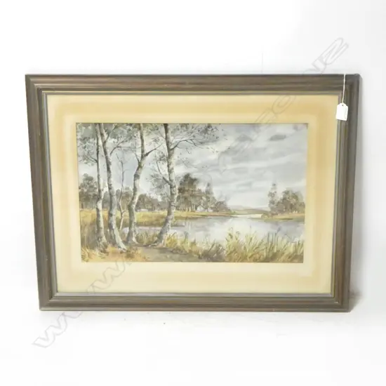 PROUT, ANTHONY A. (1946-) - SILVER BIRCH TREES BY LAKE, WATERCOLOUR, SIGNED, 310 x 490mm