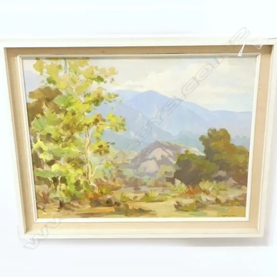 FRAMED OIL ON BOARD MOUNTAIN SCENE SIGNED L SIMPSON H400 W490MM