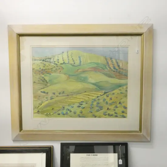 FRAMED LARGE W/C RURAL SCENE SIGNED SIAN H550 W730MM - MOUNT WITH WATER DAMAGE