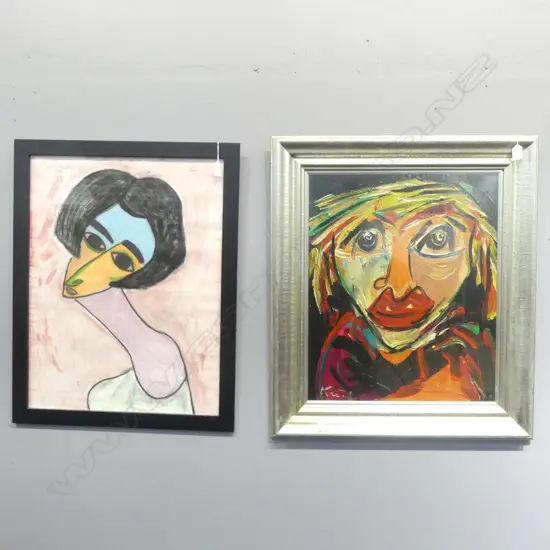 2 FRAMED ABSTRACT WORKS, INDISTINCT SIGNATURES, 650x490mm