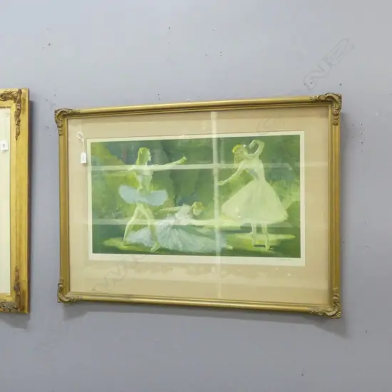 LARGE FRAMED SIGNED RUSSEL FLINT BALLET PRINT H370 W660MM