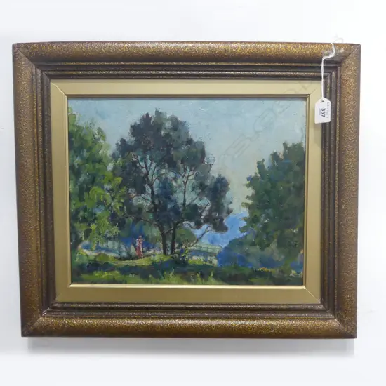 OIL ON BOARD  LADY IN LANDSCAPE  ARTIST UNKNOWN 240X440MM