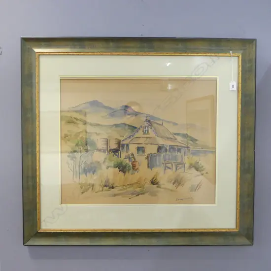 FRAMED W/C RURAL FARMSTEAD SIGNED ISMAY COULING H470 W600MM