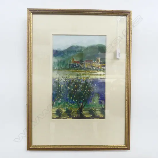 FRAMED W/C TUSCAN BLUE SIGNED HEATHER ANDREW H270 W170MM