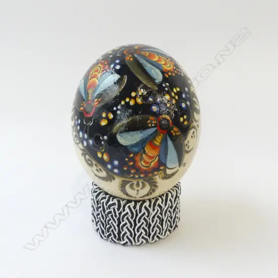 HAND PAINTED OSTRICH EGG + STAND