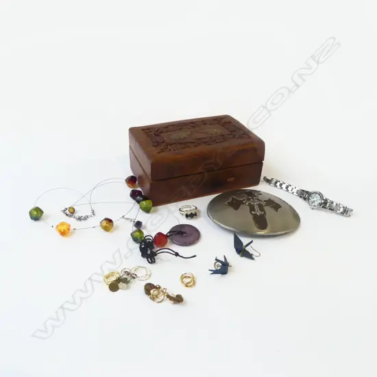 COSTUME JEWELLERY + WOODEN INDIAN STYLE BOX