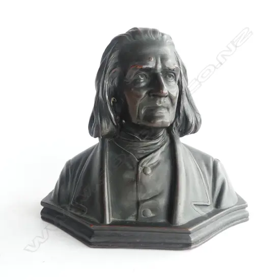 19thC GLAZED EARTHERNWARE BUST of COMPOSER FRANZ LISZT, 230 x 200mm