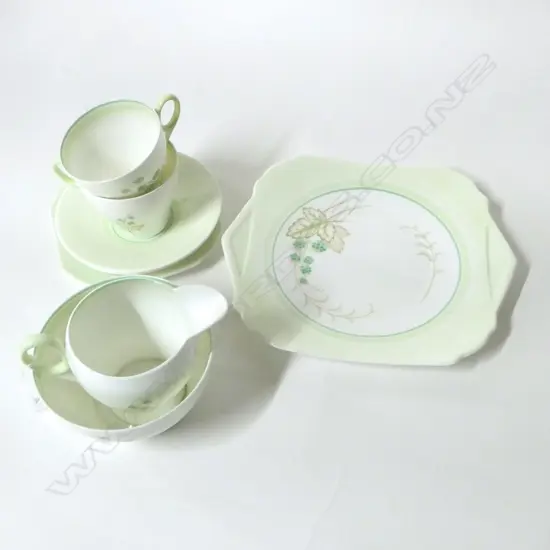 DECO SHELLEY CHINA PART TEASET CAKE PLATE C/SUGAR 2C/S & PLATE