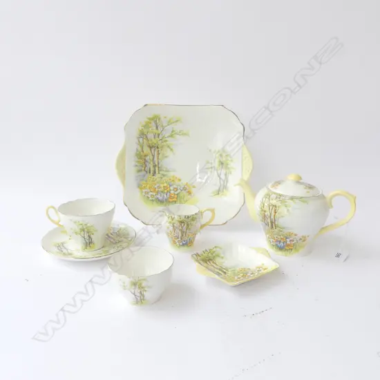 3PC SHELLEY CHINA TEASET CAKE PLATE C/S & DISH FOREST PAT