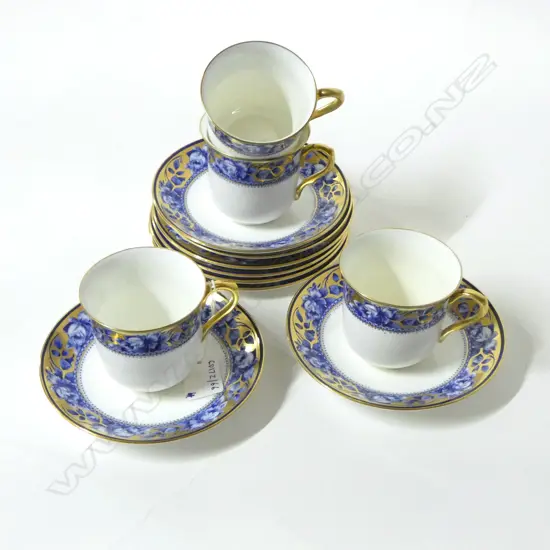 4 SHELLEY CHINA BLUE & GILT CSPS