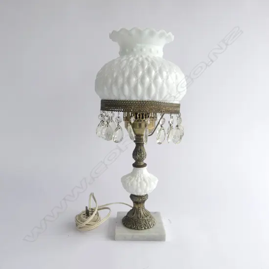 MILK GLASS TABLE LAMP MARBLE BASE H460MM