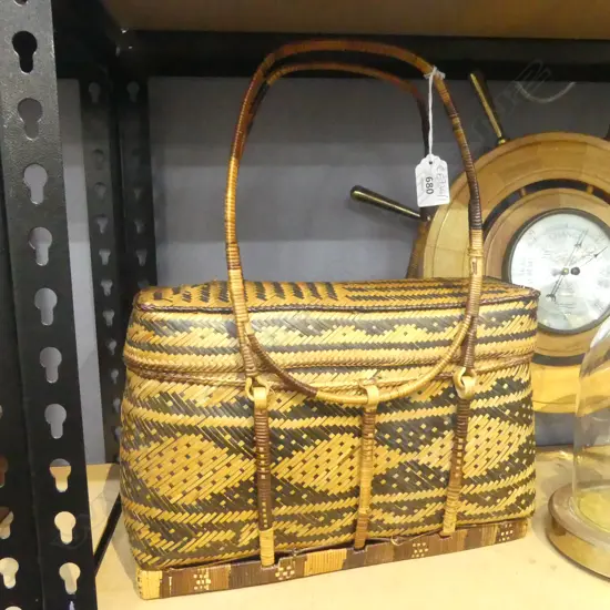 MALAYSIAN SARAWAK IBAN WEAVE LIDDED CONTAINER W.320mm