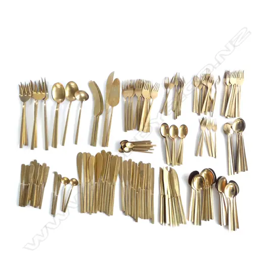 12 PL SETTING BRASS CUTLERY SET w SERVING UTENSILS ETC