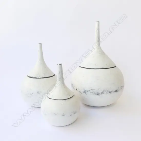 3 STYILISTIC POTTERY LIDDED JARS H400MM TALLEST