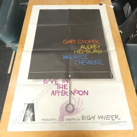 UNFRAMED VINTAGE FILM POSTER 'LOVE IN THE AFTERNOON' (1957) 1040x690mm  EX JOHN PERRY ESTATE