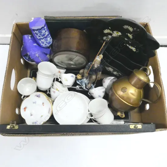 CASED CARVING SET, FISHERMAN MUD MAN, GERMAN MANTLE CLOCK, CRUMB TRAY, LETTER RACK, GUERNESEY COPPER VESSEL, C/S ETC