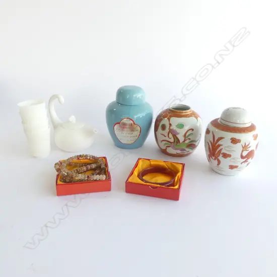 ASST. ORIENTAL ITEMS; GLASS BANGLE & NECKLACE, GINGER JARS ETC