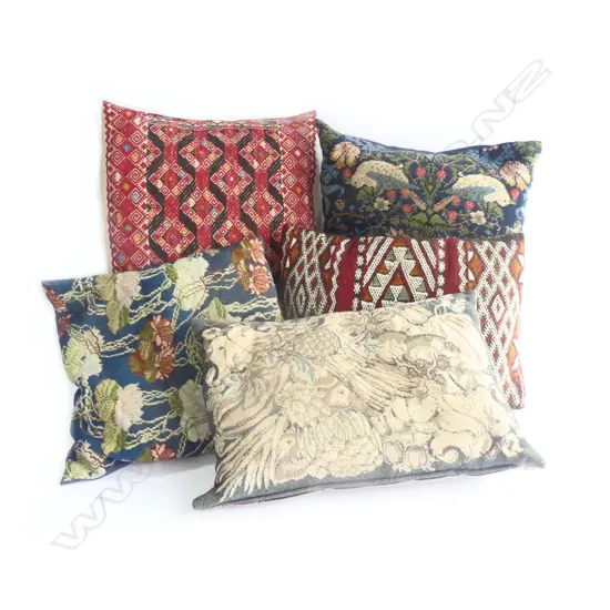 FIVE ASSORTED TAPESTRY AND PERSIAN CUSHIONS