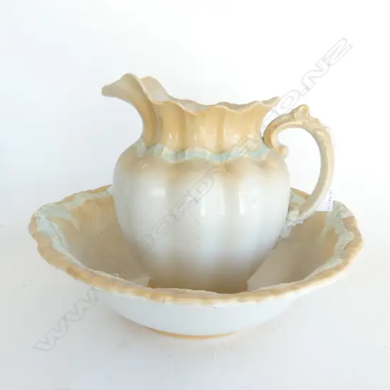 EDWARDIAN URE & BASIN SET  RIBBON EDGED  JUG H260MM