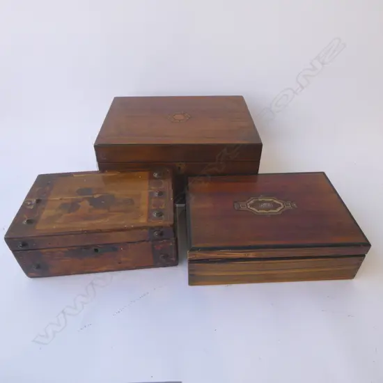3 ANTIQUE WOODEN BOXES W.300mm