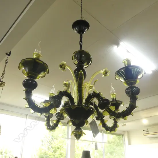 IMPRESSIVE MODERN MURANO GREEN GLASS CHANDELIER