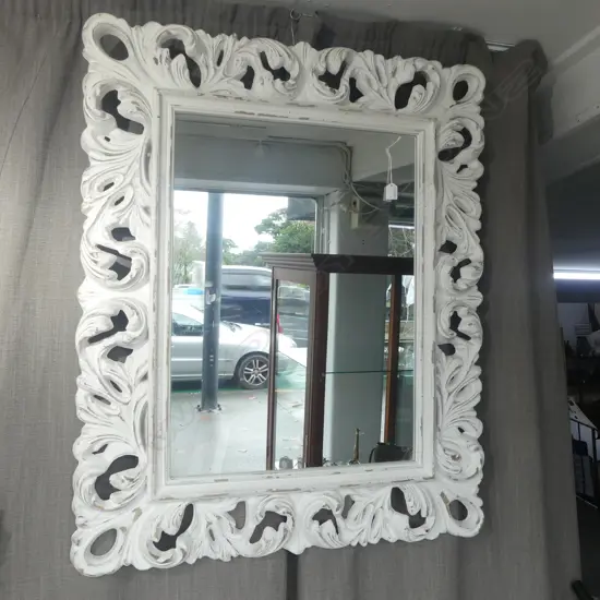 ANTIQUE STYLE MIRROR, ORNATE WHITE RESIN FRAME 1070x870mm