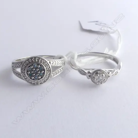 2x  SILVER DIAMOND SET DRESS RINGS SIZE P 5.1 GMS