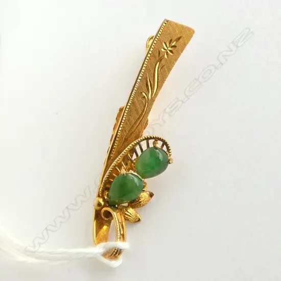 14CT GOLD & JADE BAR TIE CLIP / BROOCH 5.13gms