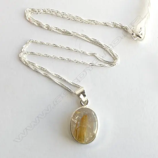 SILVER SET GOLDEN QUARTZ on SILVER CHAIN