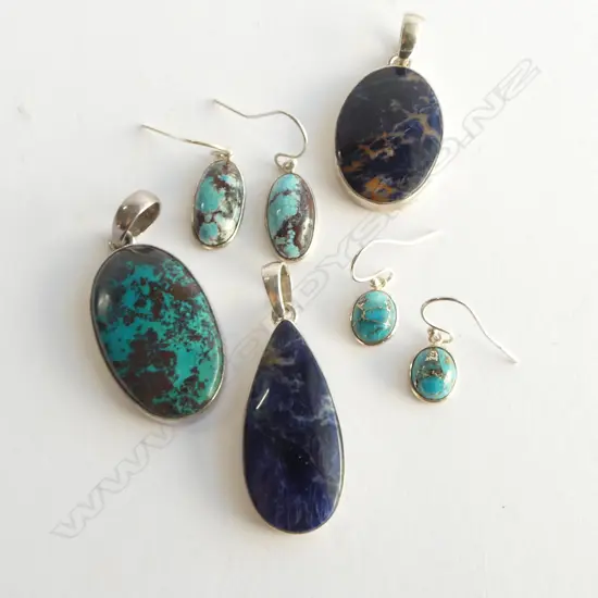 3 SILVER SET STONE PENDANTS & 2 PRS SILVER EARRINGS, NEW