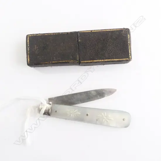 SILVER & MOP POCKET/FRUIT KNIFE in ORIGINAL CASE, SHEFFIELD 1878