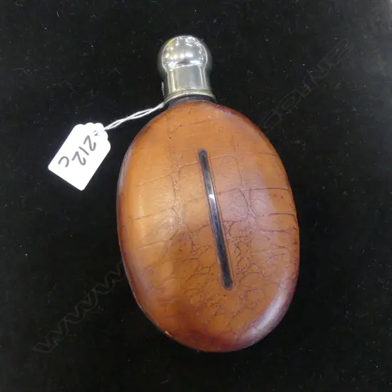 VINTAGE HIP FLASK leather bound + silver plate screw lid slightly big has plastic sleeve over thread