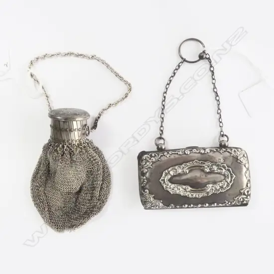ANTIQUE SILVER PURSE, LON.1903,67gm & 1920s EXPANDING CHAIN COIN PURSE