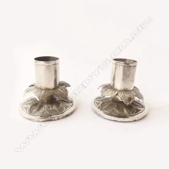 PAIR MIDDLE EASTERN STG SILVER CANDLEHOLDERS MAKERS STAMP,  H.50MM D.55MM