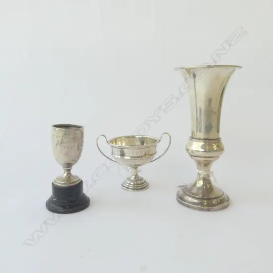 2 STG SILVER TROPHIES 'RATNAPURA' & ''HGC CHAMPIONSHIP' 66.3gms + STG VASE (WEIGHTED. SOME FAULTS)