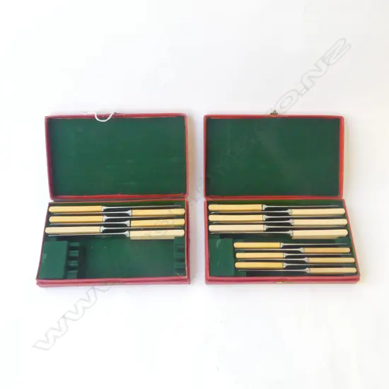 2 CASED SHEFFIELD IVORINE 'BONE' KNIFE SETS (1 BOX HALF COMPLETE)