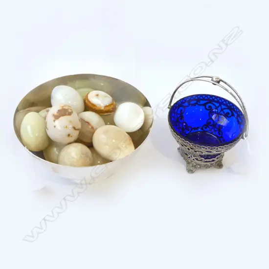 EP BLUE GLASS LINED BONBON BOWL DIA130MM EP BOWL DIA210MM & STONE EGGS