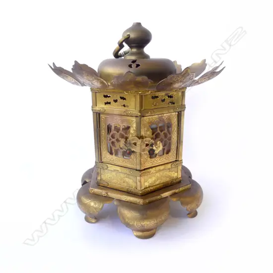 JAPANESE GILDED COPPER TEMPLE LAMP H.350mm