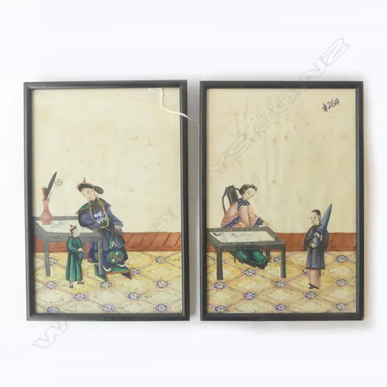 2 CHINESE PITH W/C FAMILIAR SCENES, 300x200mm