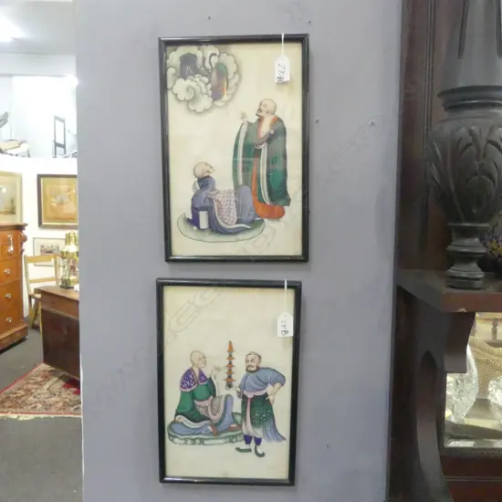 2 CHINESE PITH W/C, MEN CONSULTING,  FAULTS TO PAPER, 305x190mm