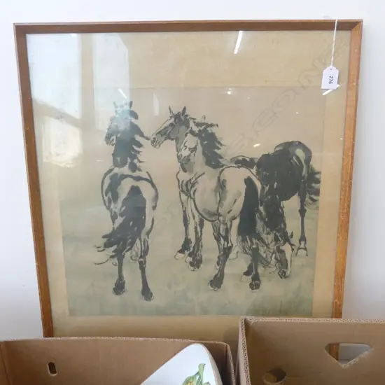 CHINESE INK ON SILK PAINTING OF HORSES 680x520mm