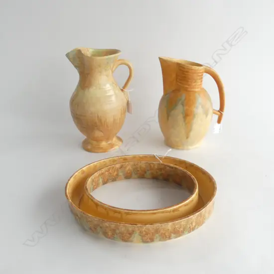 OVOID BESWICK TROUGH VASE DIA265MM & 2 BESWICK DECO JUGS H240MM TALLEST