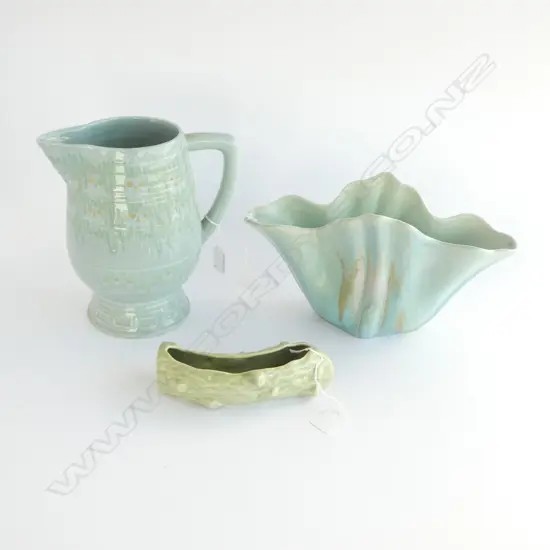 BESWICK DECO JUG H230MM VASE H165MM  & LOG VASE L180MM