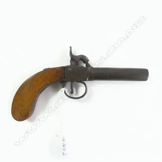 19thC PERCUSSION PISTOL WALNUT BUTT L.180mm No firearms license required