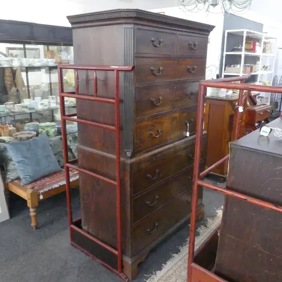 ANTIQUE MAHOGANY CHEST ON CHEST (POSSIBLE MARRIAGE) with brushing slide 1070x540x1830mm