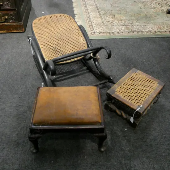 BENTWOOD ROCKING CHAIR STOOL + 2 OTHER STOOLS