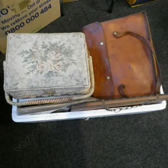 BOX LOT SEWING BASKET BOXED CUTLERY & MISC