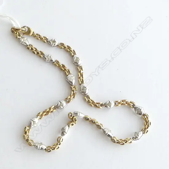 9ct white & yellow GOLD NECKLACE 19.96gms