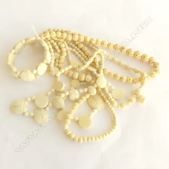 3 CARVED BONE NECKLACES + 3 PCE GRADUATED CARVED BONE SET