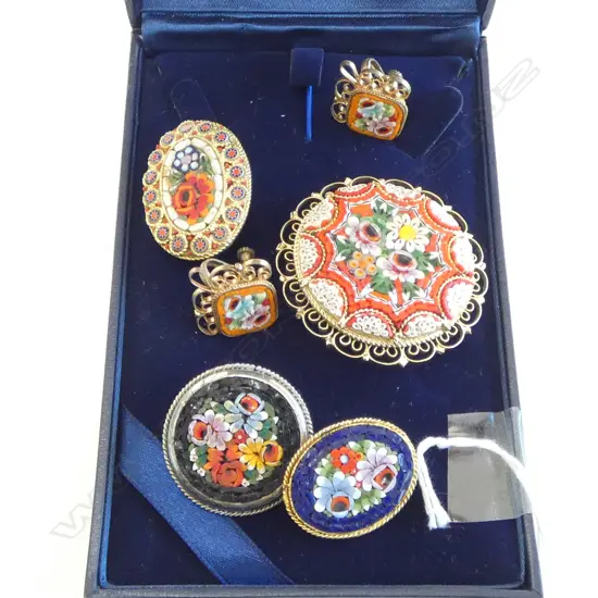 4 ITALIAN MOSAIC BROOCHES & PR EARINGS